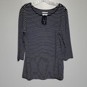Columbia Omni-wick Women's Blue and White Striped 3/4 Sleeve Top Size L